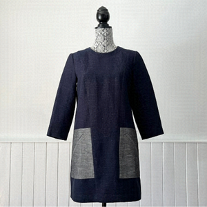 BCBGMaxAzria Navy Retro Tweed Linen Blend Mini Shift Dress Size XXS